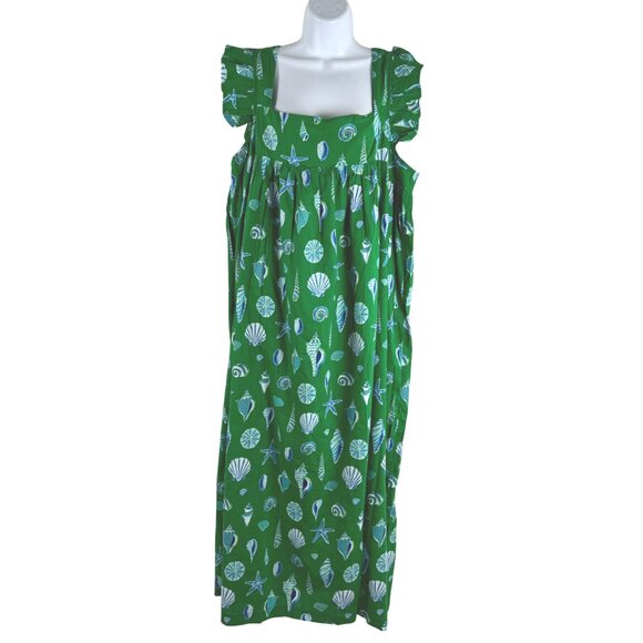 Printfresh Shoreline Dress 2X Green Blue Seashells Ruffle NWT DR-1783 - Picture 3 of 10